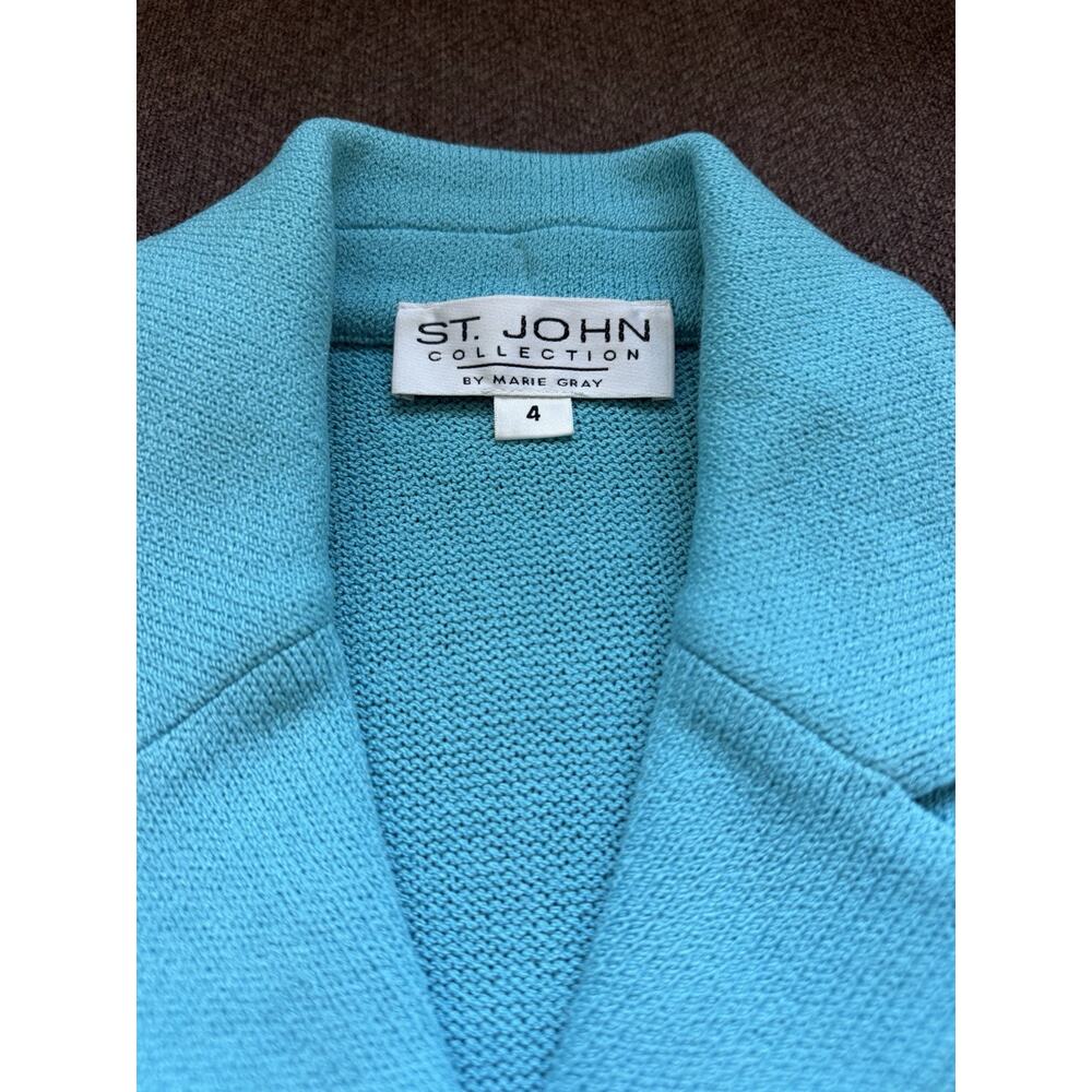 St. John Size 4 Knit 2pc Pant Suit Set Turquoise blue Jacket and Trousers - Picture 9 of 16